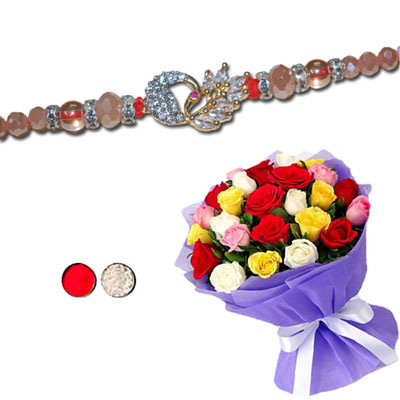 "RAKHIS -AD 4190 A (Single Rakhi), 25 mixed roses flower bunch - Click here to View more details about this Product